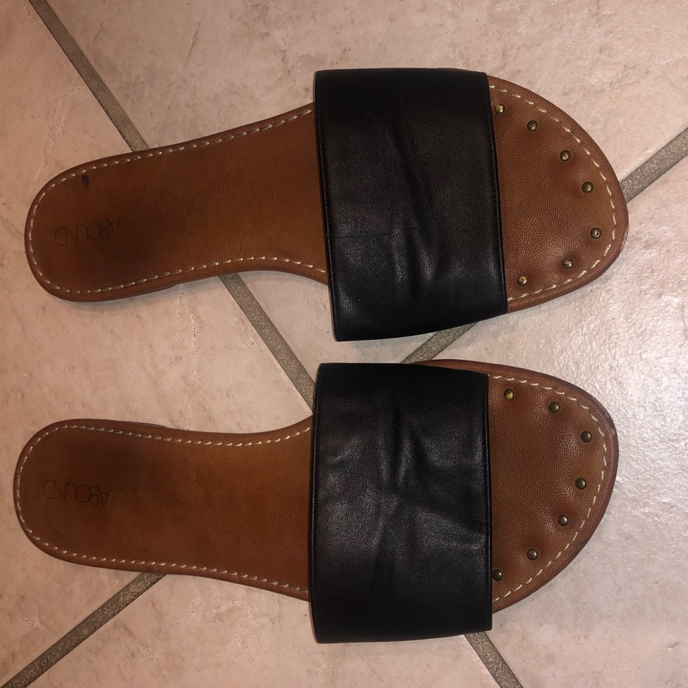 Black Leather Slides